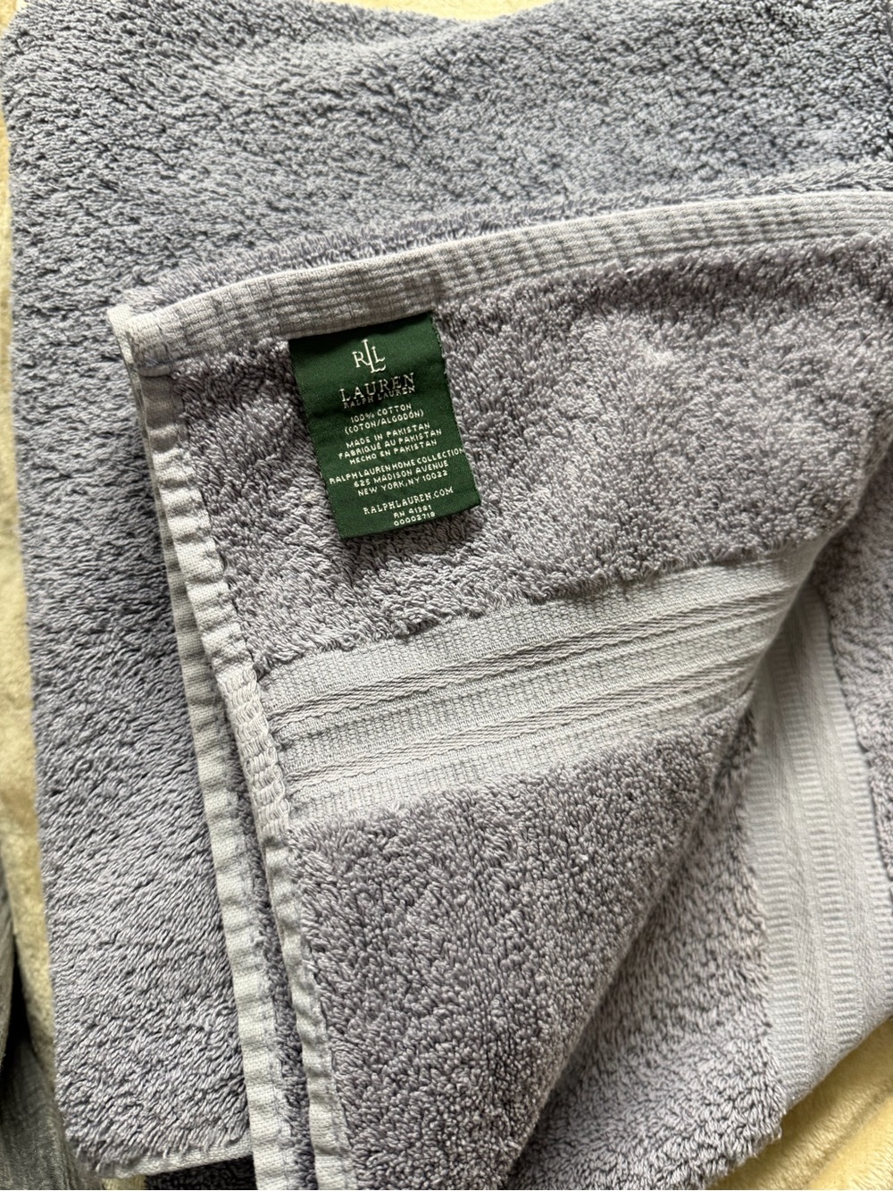 Ralph Lauren Light Gray lavender Plush Cotton Bath Towel 30”x53” RN41381